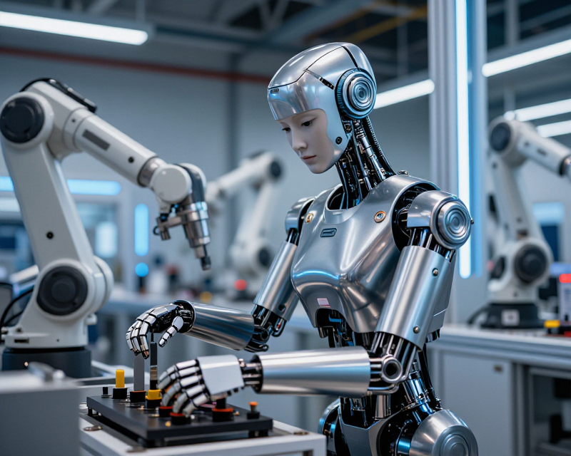 Futuristic Humanoid Robot in Hyundai Factory
