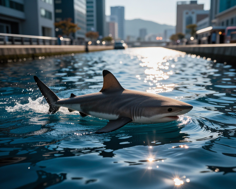 Cinematic Shark in Urban Canal